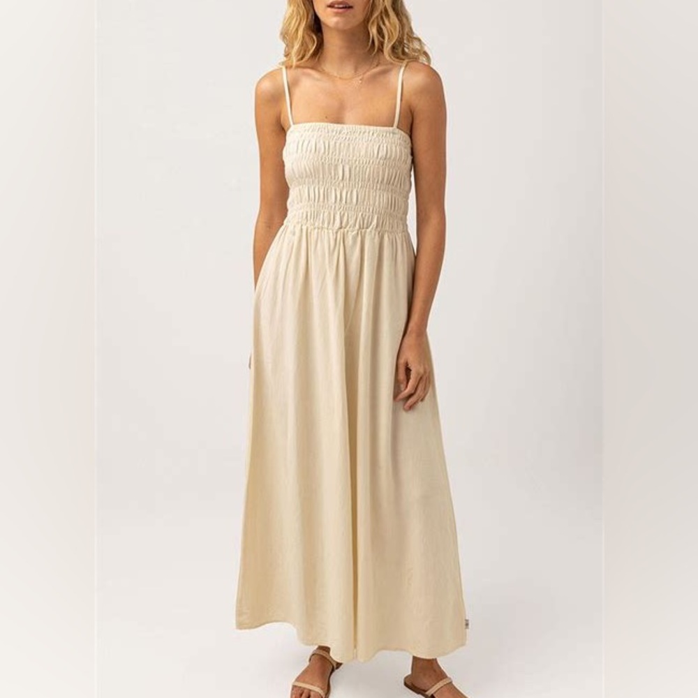 NWT Rhythm Shirred Midi Dress Oatmeal